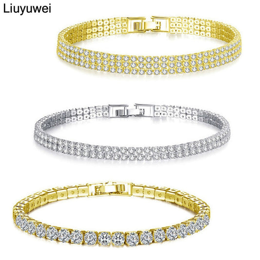 Liuyuwei Fashion Cubic Zirconia Tennis Bracelet &amp; Bangle Gold Silver Color Charm Bracelet For Women Bridal Wedding Party Jewelry