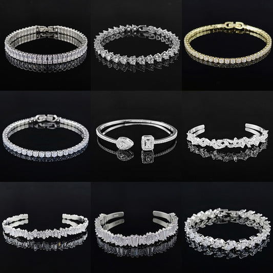 2023 New Fashion Luxury Punk Gold Silver Color Tennis Bracelets Bangle for Women Wedding on Hand Gift Jewelry Wholesale S5877b